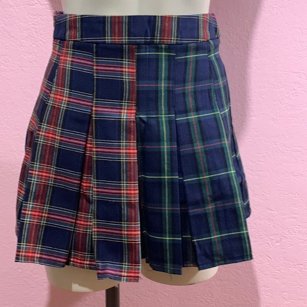 314. Colorblock Plaid Pleated Skirt